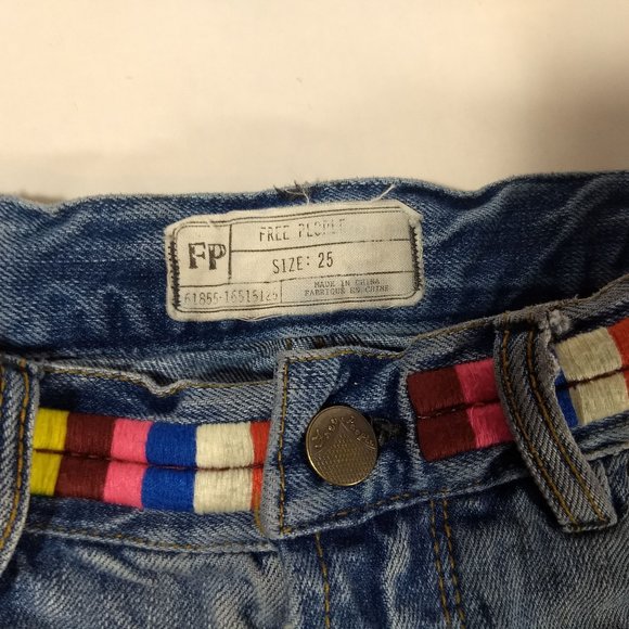 Free People Blue Jean Shorts Multicolor waistband Women's Size 25 - Picture 3 of 5